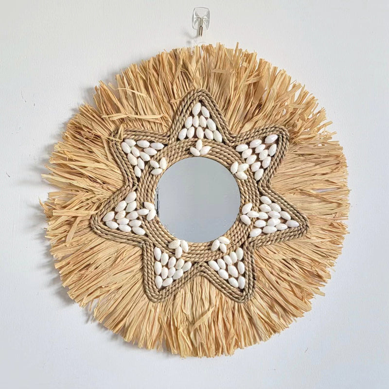 RAFFIA MIRROR-WALL DECORATION-Decorative mirror-RAFFIA AND SHELLS