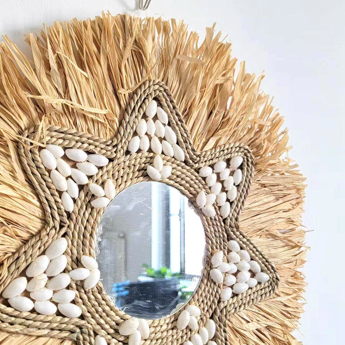 RAFFIA MIRROR-WALL DECORATION-Decorative mirror-RAFFIA AND SHELLS