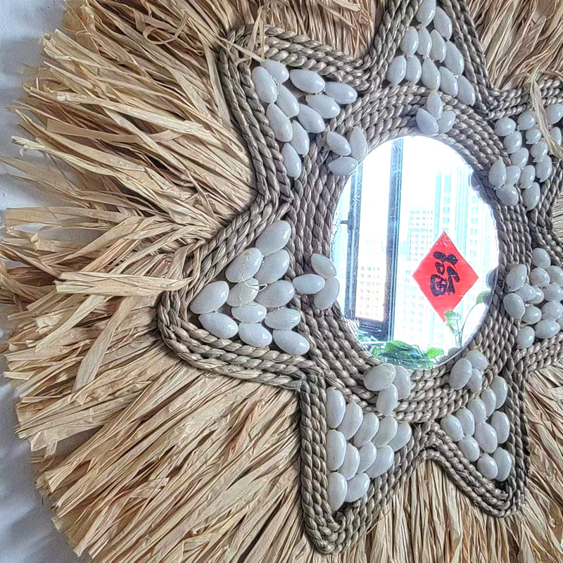 free shipping RAFFIA MIRROR-WALL DECORATION-Decorative mirror-RAFFIA AND SHELLS