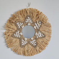 free shipping natural fiber MIRROR-WALL DECORATION-Decorative mirror-RAFFIA AND SHELLS