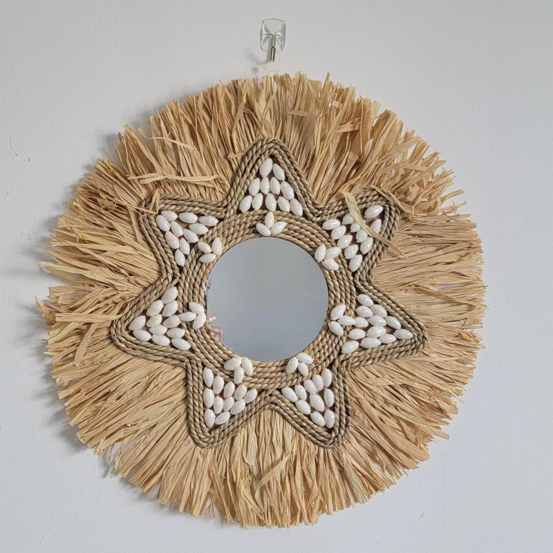 free shipping natural fiber MIRROR-WALL DECORATION-Decorative mirror-RAFFIA AND SHELLS