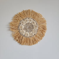 RAFFIA MIRROR-WALL DECORATION-natural fiber Decorative -natural fiber AND SHELLS