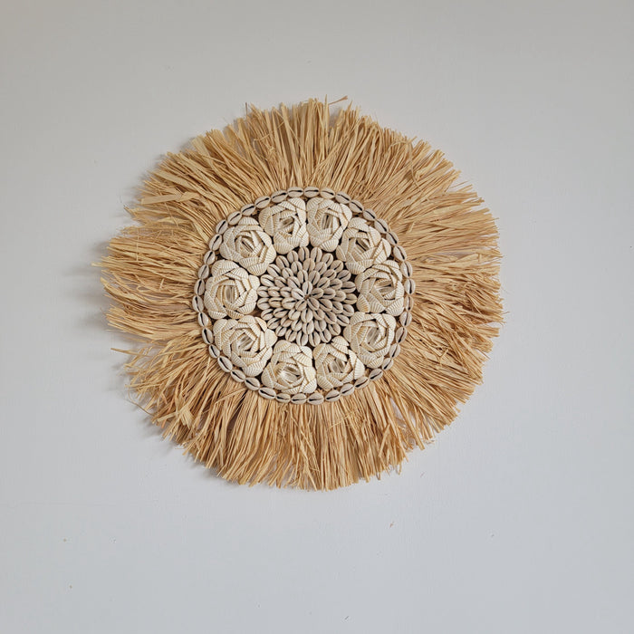 RAFFIA MIRROR-WALL DECORATION-natural fiber Decorative -natural fiber AND SHELLS