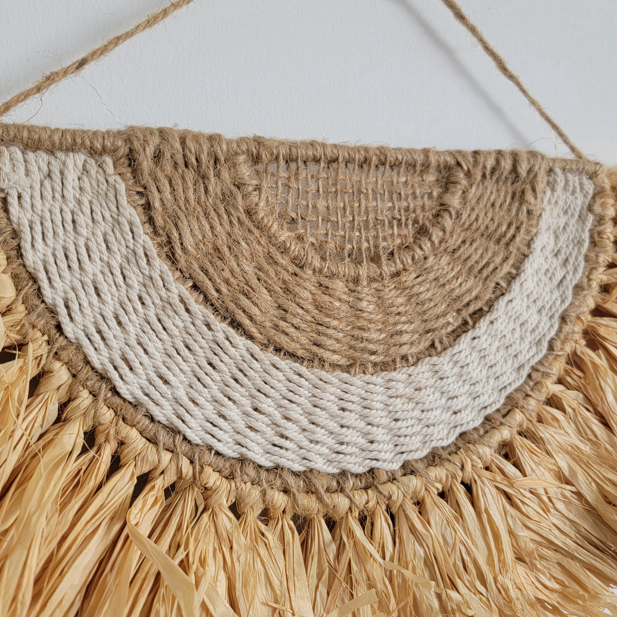 Boho Raffia Fan Wall Decor | Handcrafted Semi - Circle Fringe Hanging Handwoven Raffia Fan - Shaped Wall Hanging | Boho Coastal Fringe Decor