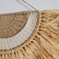 Boho Raffia Fan Wall Decor | Handcrafted Semi - Circle Fringe Hanging Handwoven Raffia Fan - Shaped Wall Hanging | Boho Coastal Fringe Decor
