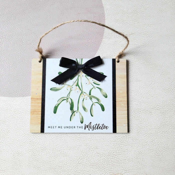 4pcs/pack, CHRISTMAS ORNAMENT, WOODEN ORNAMENT-With printing with black bow