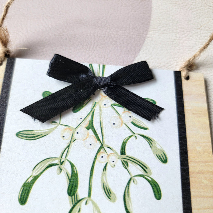 4pcs/pack, CHRISTMAS ORNAMENT, WOODEN ORNAMENT-With printing with black bow
