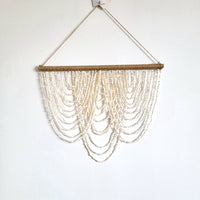 Boho Handcrafted Seashell Beaded Fringe Wall Hanging | Coastal Jute - Rod Decor  Unique Handwoven Seashell Beaded Fringe Wall Hanging | Boho Coastal Art