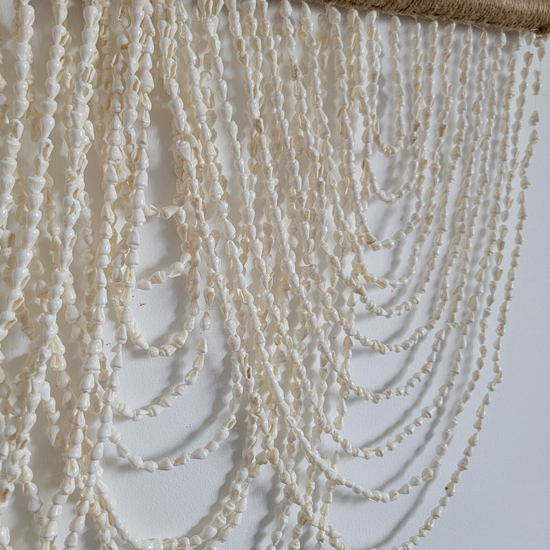 Boho Handcrafted Seashell Beaded Fringe Wall Hanging | Coastal Jute - Rod Decor  Unique Handwoven Seashell Beaded Fringe Wall Hanging | Boho Coastal Art