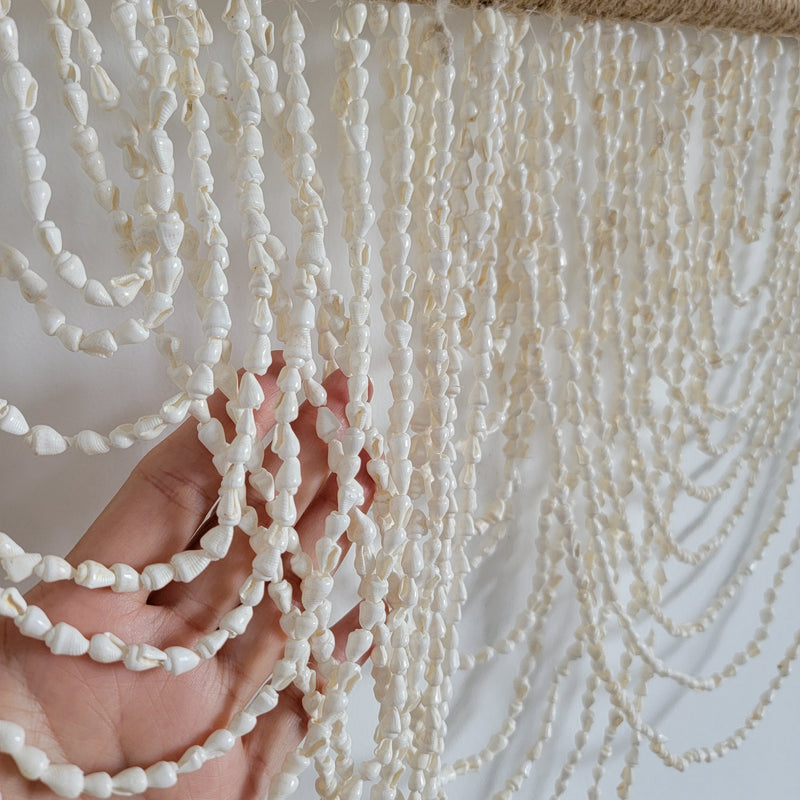 Boho Handcrafted Seashell Beaded Fringe Wall Hanging | Coastal Jute - Rod Decor  Unique Handwoven Seashell Beaded Fringe Wall Hanging | Boho Coastal Art