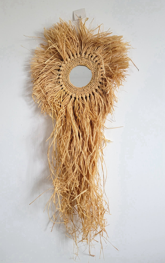 Hand - woven Straw Tassel Mirror | Bohemian Wall Decor for Home & Bohemian Wall Decor for Home & Hotel  Artistic Hanging Mirror