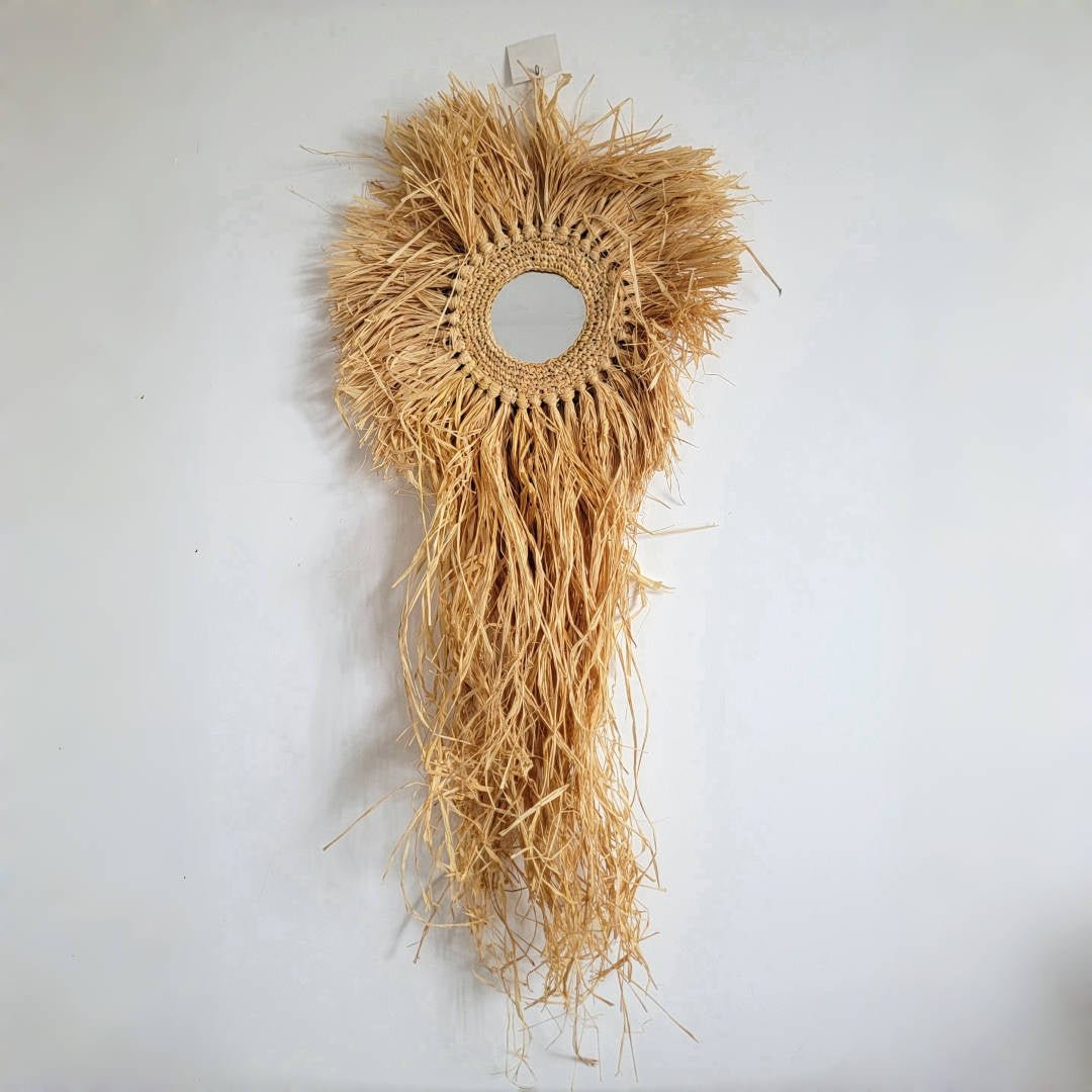 hand woven Straw tassel Mirror Bohemian Wall Decor for Home & Bohemian Wall Decor for Home & Hotel  Artistic Hanging Mirror