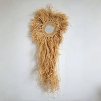 hand woven Straw tassel Mirror Bohemian Wall Decor for Home & Bohemian Wall Decor for Home & Hotel  Artistic Hanging Mirror