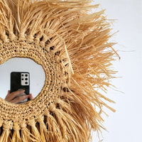 hand woven Straw tassel Mirror Bohemian Wall Decor for Home & Bohemian Wall Decor for Home & Hotel  Artistic Hanging Mirror