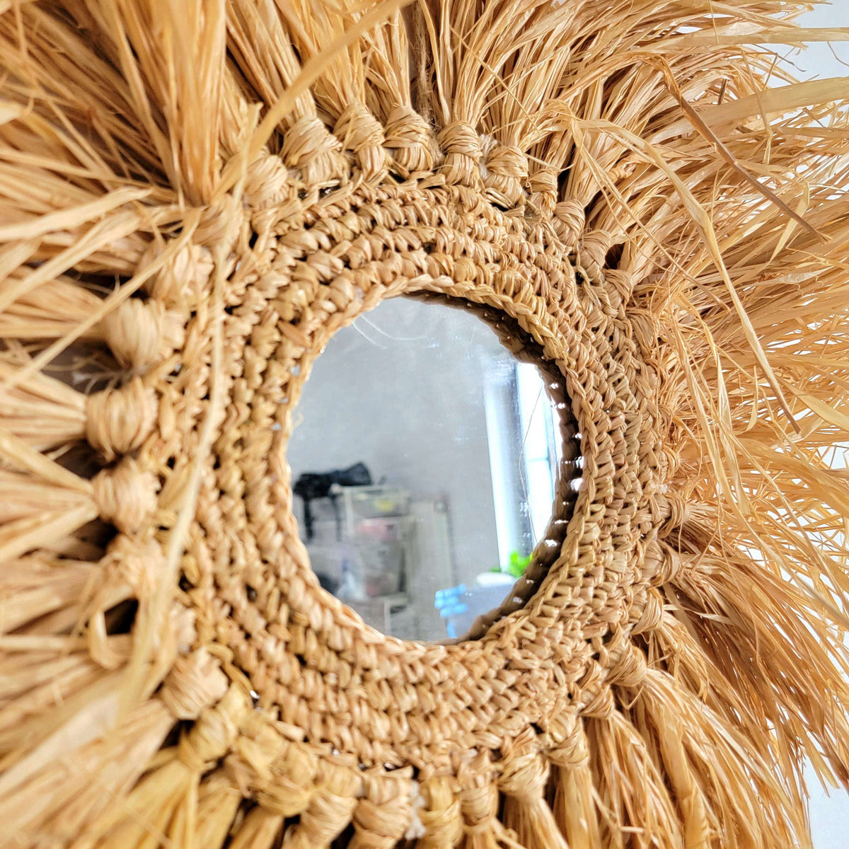 hand woven Straw tassel Mirror Bohemian Wall Decor for Home & Bohemian Wall Decor for Home & Hotel  Artistic Hanging Mirror