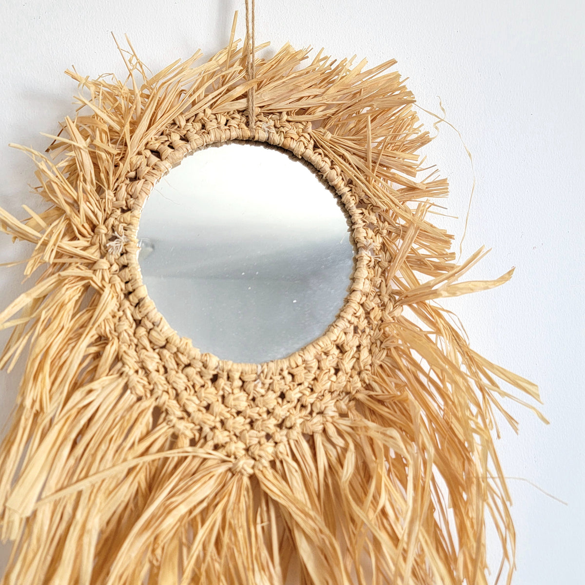 RAFFIA MIRROR NATURAL FIBER CROCHET AND WEAVING,Wall Hanging Decor SIZE: D26CM, H65CM
