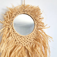 RAFFIA MIRROR NATURAL FIBER CROCHET AND WEAVING,Wall Hanging Decor SIZE: D26CM, H65CM