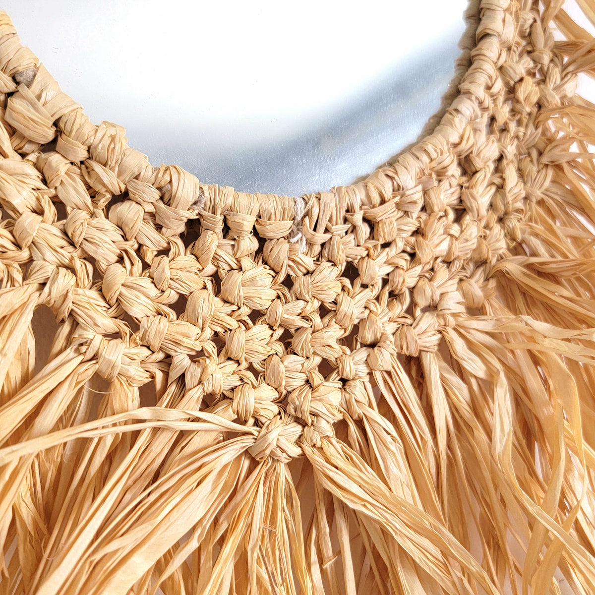 RAFFIA MIRROR NATURAL FIBER CROCHET AND WEAVING,Wall Hanging Decor SIZE: D26CM, H65CM