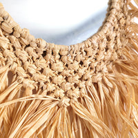RAFFIA MIRROR NATURAL FIBER CROCHET AND WEAVING,Wall Hanging Decor SIZE: D26CM, H65CM