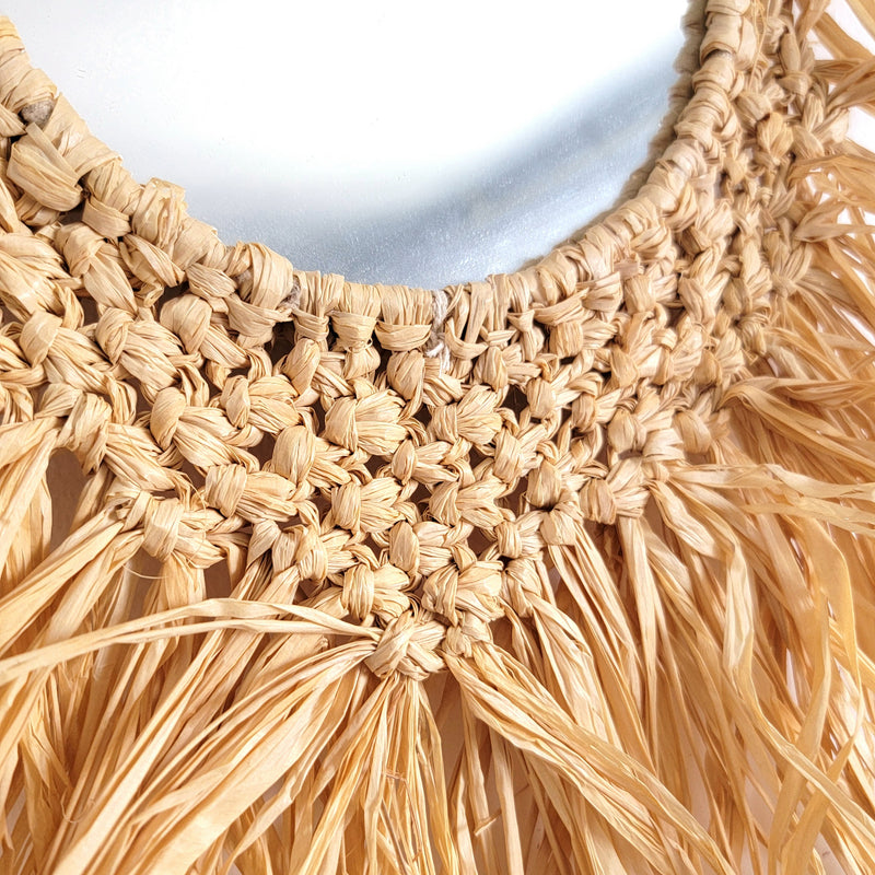 RAFFIA MIRROR NATURAL FIBER CROCHET AND WEAVING,Wall Hanging Decor SIZE: D26CM, H65CM
