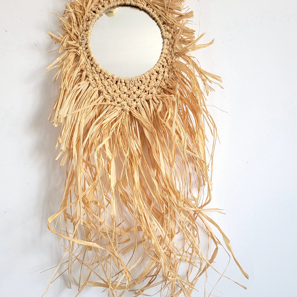 RAFFIA MIRROR NATURAL FIBER CROCHET AND WEAVING,Wall Hanging Decor SIZE: D26CM, H65CM