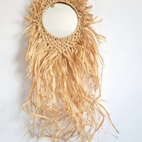RAFFIA MIRROR NATURAL FIBER CROCHET AND WEAVING,Wall Hanging Decor SIZE: D26CM, H65CM