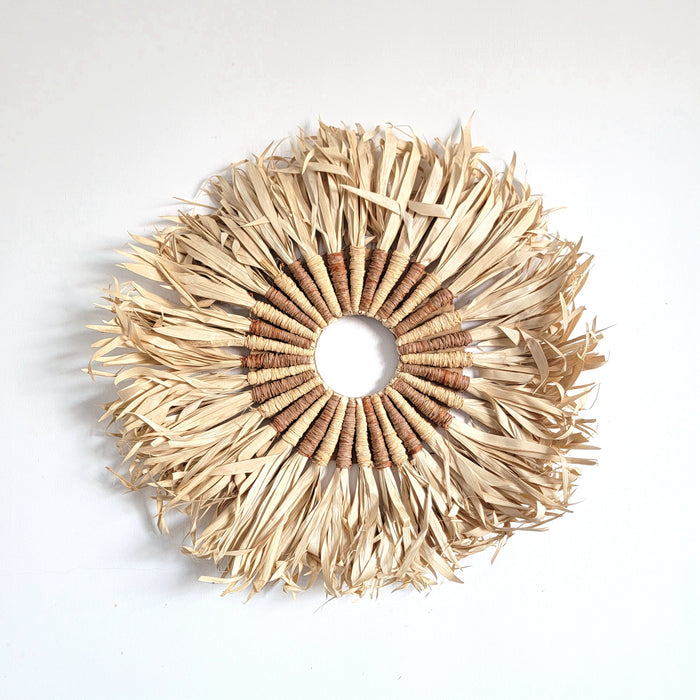 FREE SHIPPING NATURAL FIBER HANGER RAFFIA & PALM LEAF DRIED FLORIA LEAF D40CM WALL DECORATIONS HANDWORK