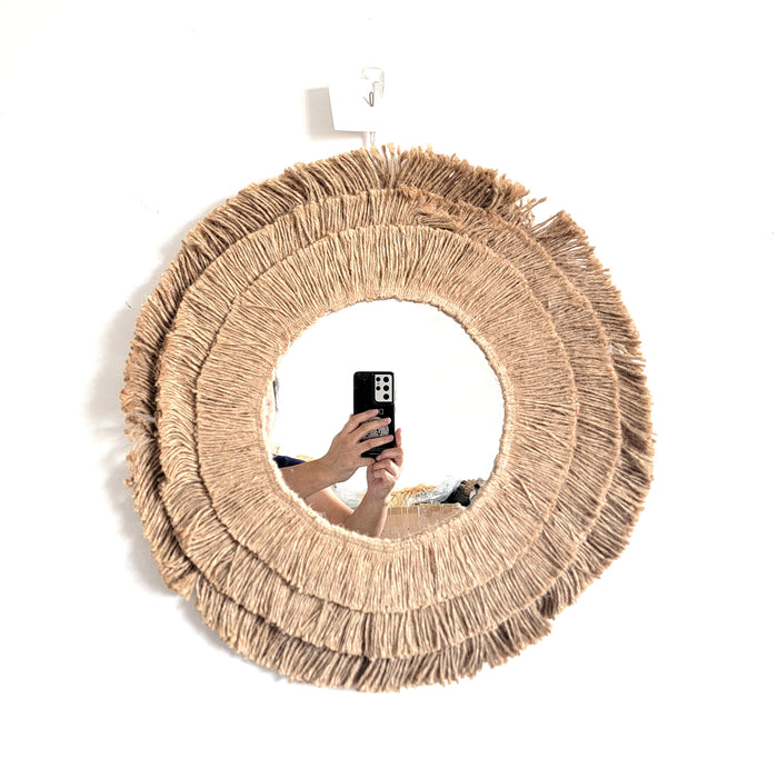 Bohemian Jute Fringe Wall Mirror - Layered Natural Fiber Boho Wall Decor
