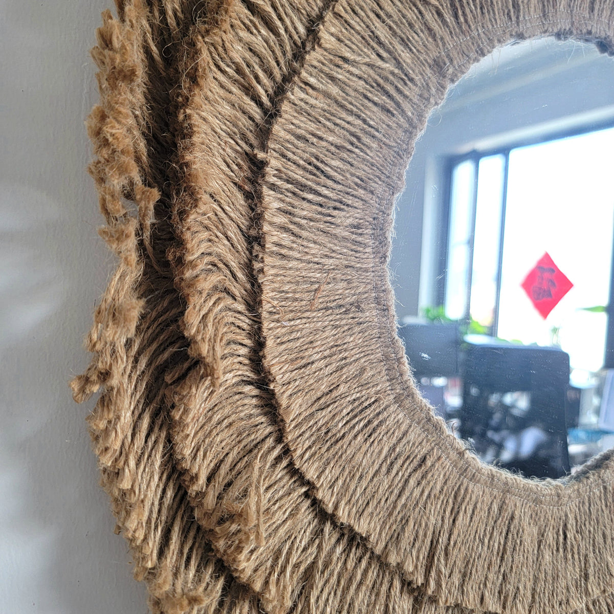 Bohemian Jute Fringe Wall Mirror - Layered Natural Fiber Boho Wall Decor