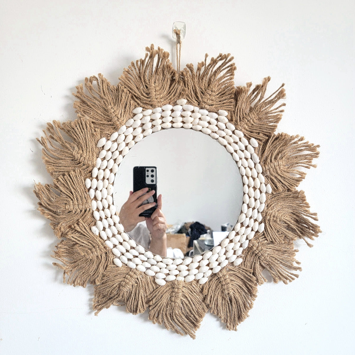 Handmade Macrame Mirror Bohemian Space Unique Wall Hanging Hemp rope with shells by handwork decorative mirror
