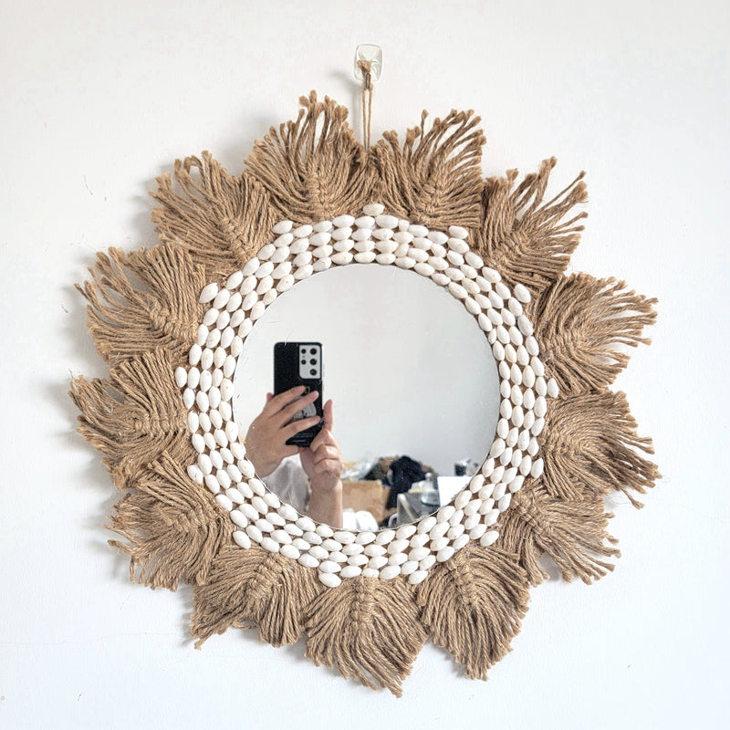 Handmade Macrame Mirror Bohemian Space Unique Wall Hanging Hemp rope with shells by handwork decorative mirror