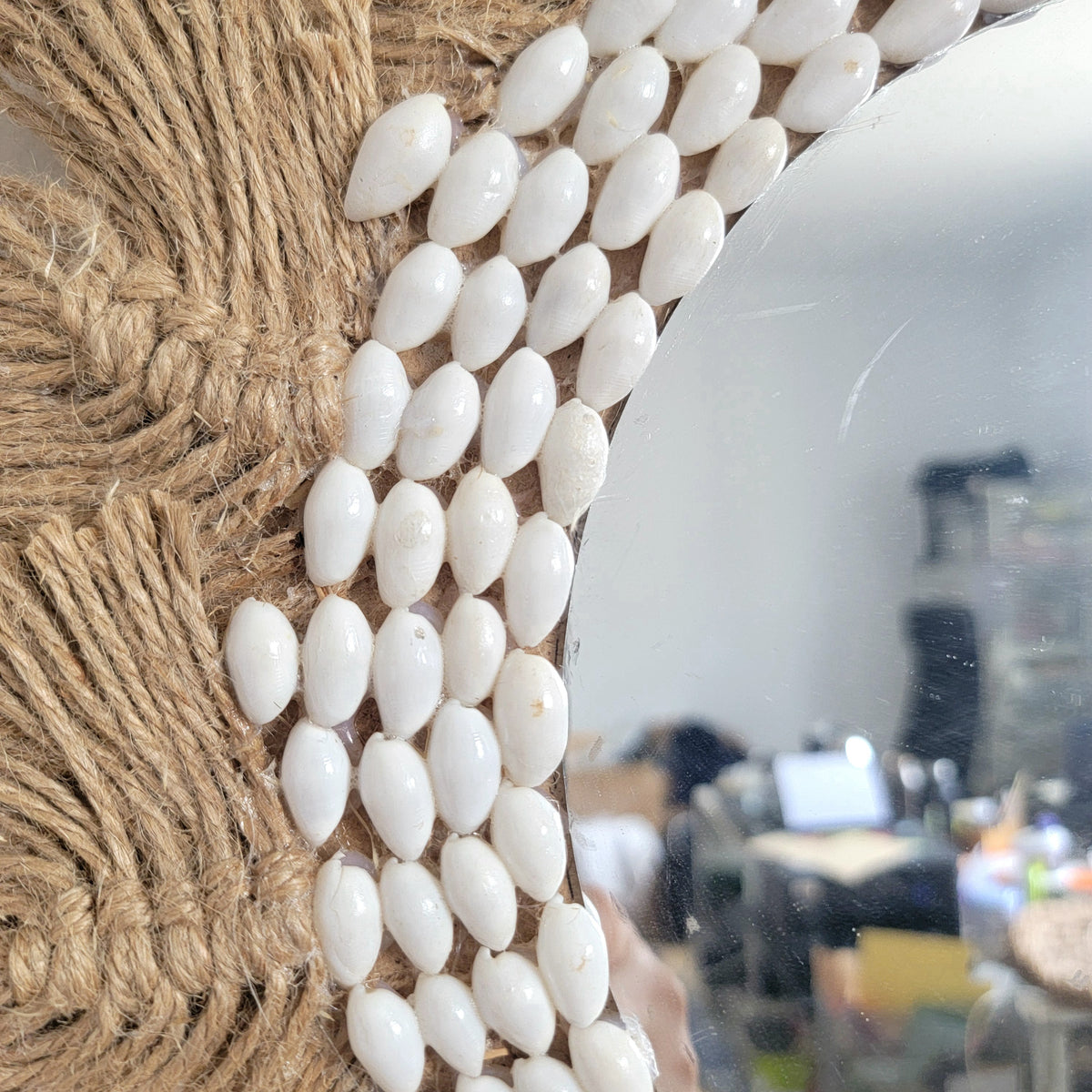 Handmade Macrame Mirror Bohemian Space Unique Wall Hanging Hemp rope with shells by handwork decorative mirror
