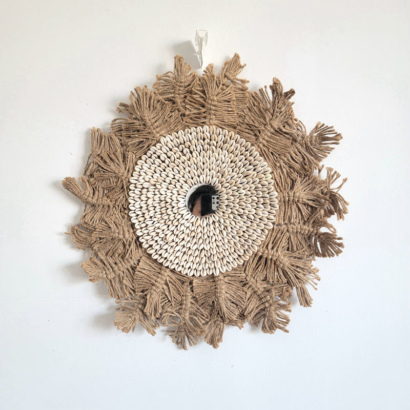 HEMP ROPE WITH SHELLS-MACRAME LEAVES-MIRROR DECORATIVE-HOME DECOR BOHO STYLE