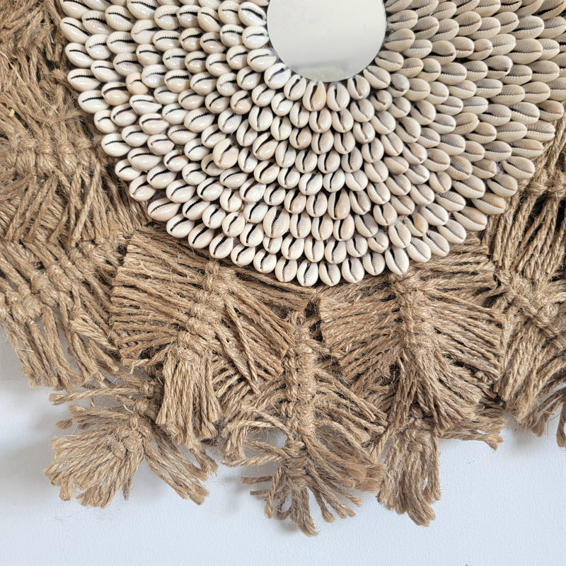 HEMP ROPE WITH SHELLS-MACRAME LEAVES-MIRROR DECORATIVE-HOME DECOR BOHO STYLE