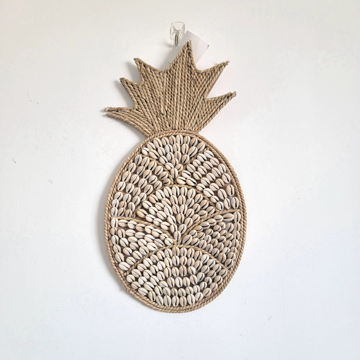 Pineapple Shaped Seashell Wall Art Handwoven Coastal Tropical Decor Boho Coastal Pineapple Wall Hanging | Handmade Seashell & Raffia arts seashells