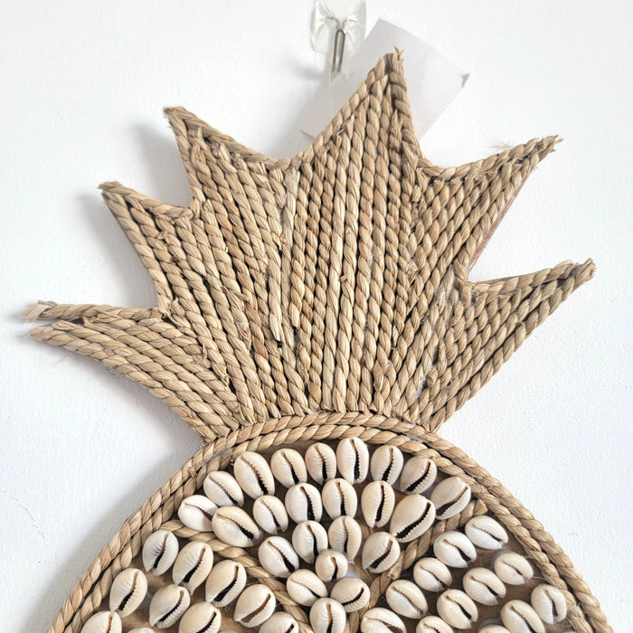 Pineapple Shaped Seashell Wall Art Handwoven Coastal Tropical Decor Boho Coastal Pineapple Wall Hanging | Handmade Seashell & Raffia arts seashells