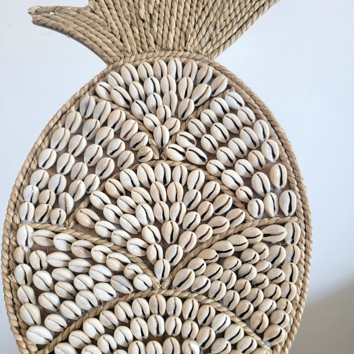 Pineapple Shaped Seashell Wall Art Handwoven Coastal Tropical Decor Boho Coastal Pineapple Wall Hanging | Handmade Seashell & Raffia arts seashells