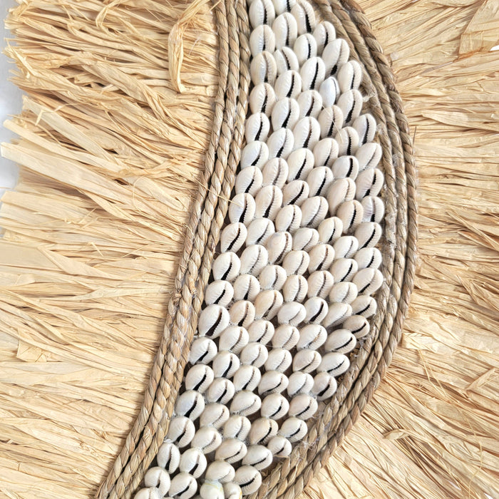 Natural Straw & Shell Hand - woven Wall Art for Bohemian Home Style moon shape