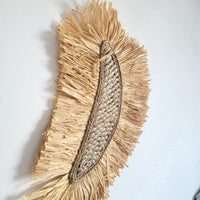 Natural Straw & Shell Hand - woven Wall Art for Bohemian Home Style moon shape