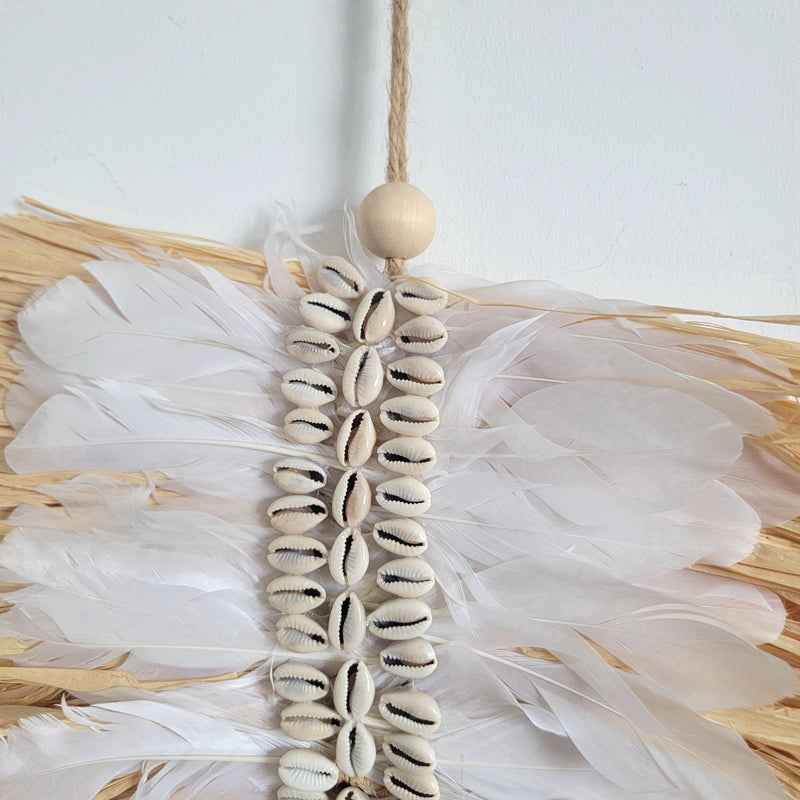 RAFFIA DECORATIONS, wall decoration, FEATHER LEAF SHAPE, JUJU HAT BOHO STYLE