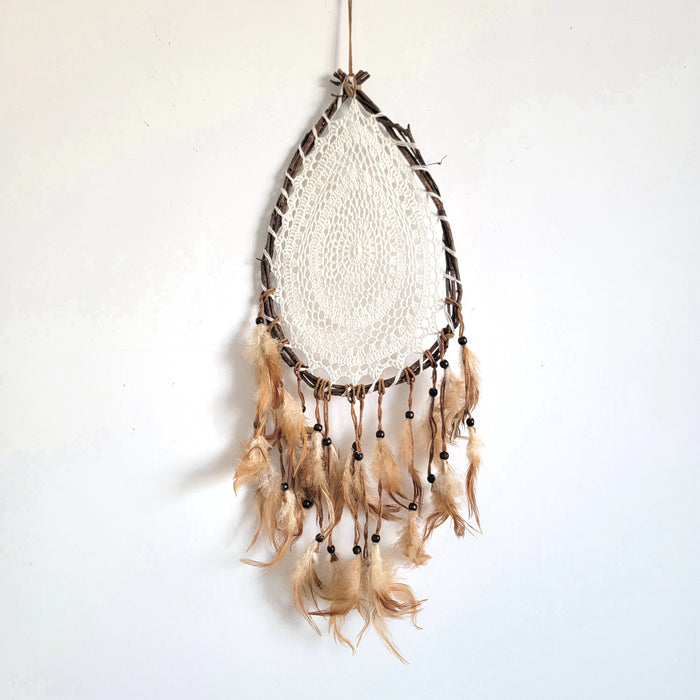 BOHO HOME DECORATION BOHO DREAMCATCHER WALL DECORATION  Drop shape with feathers-with branch, with crochet web