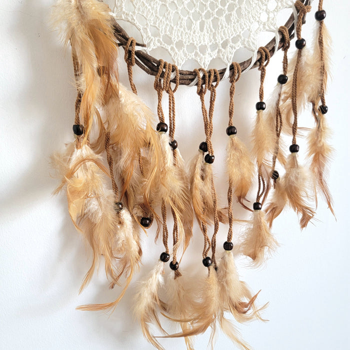BOHO HOME DECORATION BOHO DREAMCATCHER WALL DECORATION  Drop shape with feathers-with branch, with crochet web