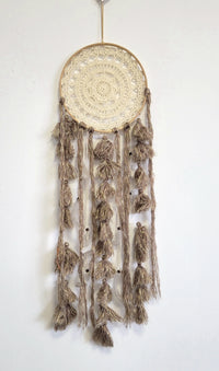 Handmade Boho Dreamcatcher | Bohemian Wall Decor with Crocheted Lace & Tassels for Spiritual Bedroom & Home Accent