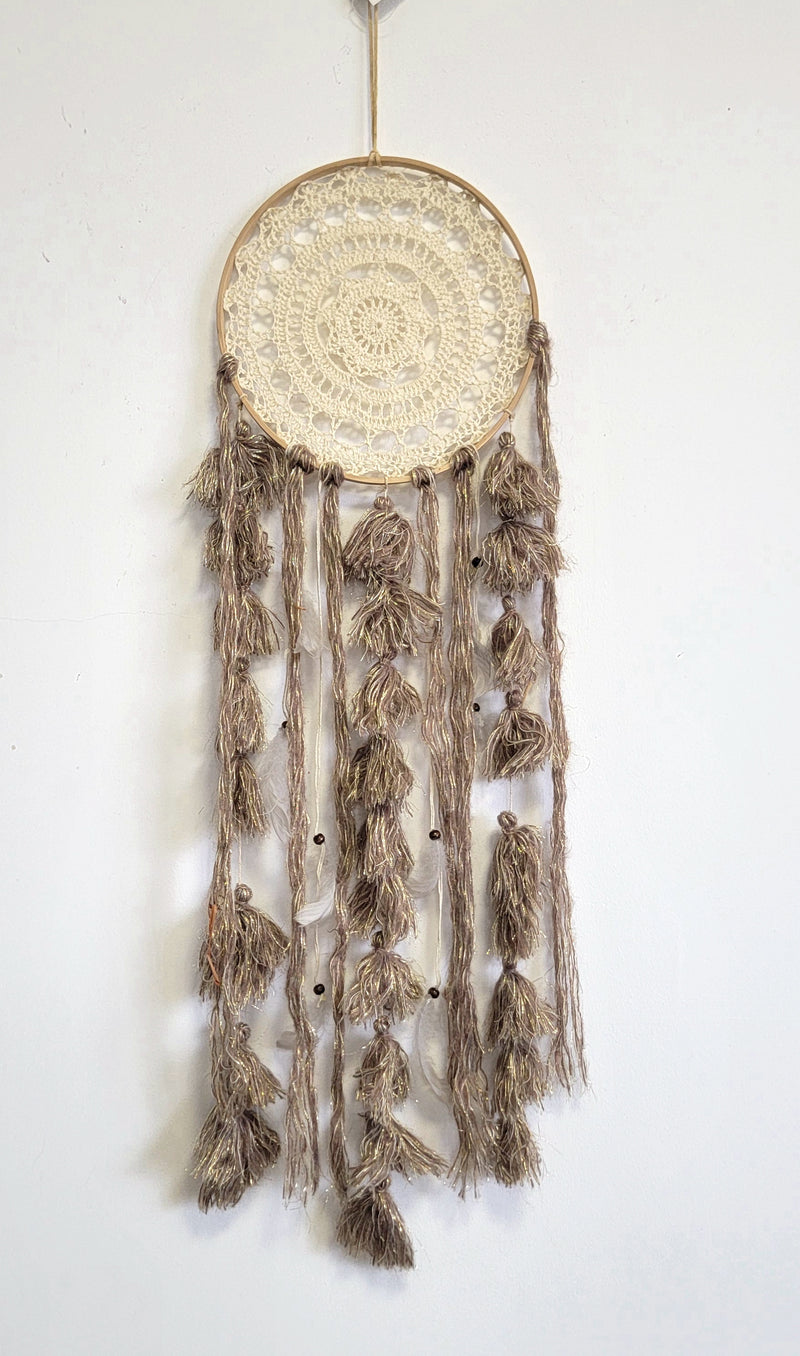 Handmade Boho Dreamcatcher | Bohemian Wall Decor with Crocheted Lace & Tassels for Spiritual Bedroom & Home Accent