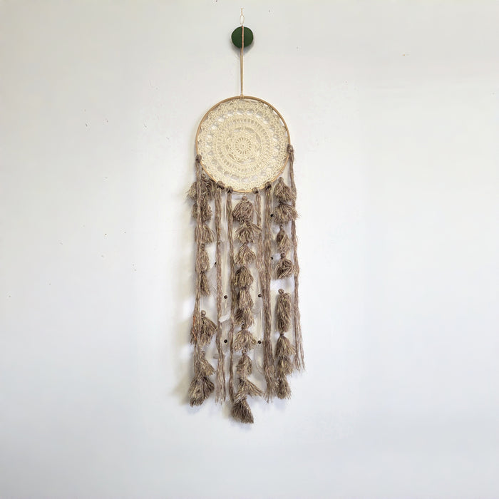 Handmade Boho Dreamcatcher | Bohemian Wall Decor with Crocheted Lace & Tassels for Spiritual Bedroom & Home Accent