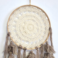 Handmade Boho Dreamcatcher | Bohemian Wall Decor with Crocheted Lace & Tassels for Spiritual Bedroom & Home Accent