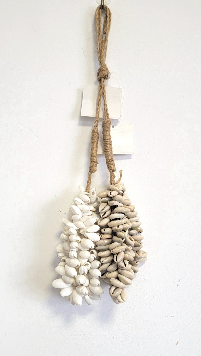 Handmade Cowrie Shell Tassel Wall Hanging | Neutral Boho Coastal Decor