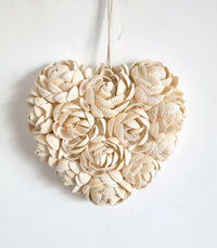 Seashell Heart Wall Art - Handcrafted Floral Boho Coastal Romantic Decor Handmade Floral Seashell Heart Wall Hanging | Boho Coastal Romantic Decor