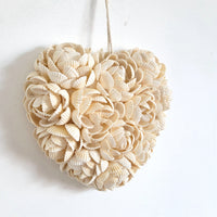Seashell Heart Wall Art - Handcrafted Floral Boho Coastal Romantic Decor Handmade Floral Seashell Heart Wall Hanging | Boho Coastal Romantic Decor