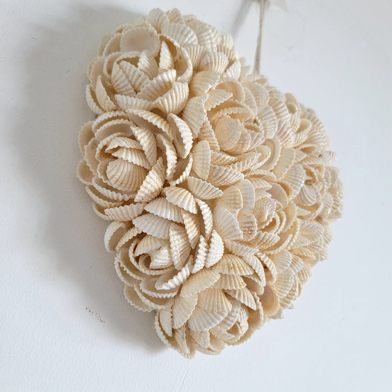 Seashell Heart Wall Art - Handcrafted Floral Boho Coastal Romantic Decor Handmade Floral Seashell Heart Wall Hanging | Boho Coastal Romantic Decor